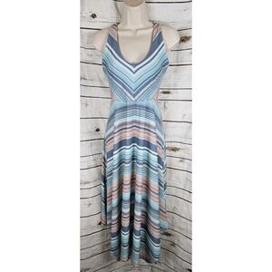 Prana Striped Midi Dress S Criss Cross Back Fit & Flare Womens